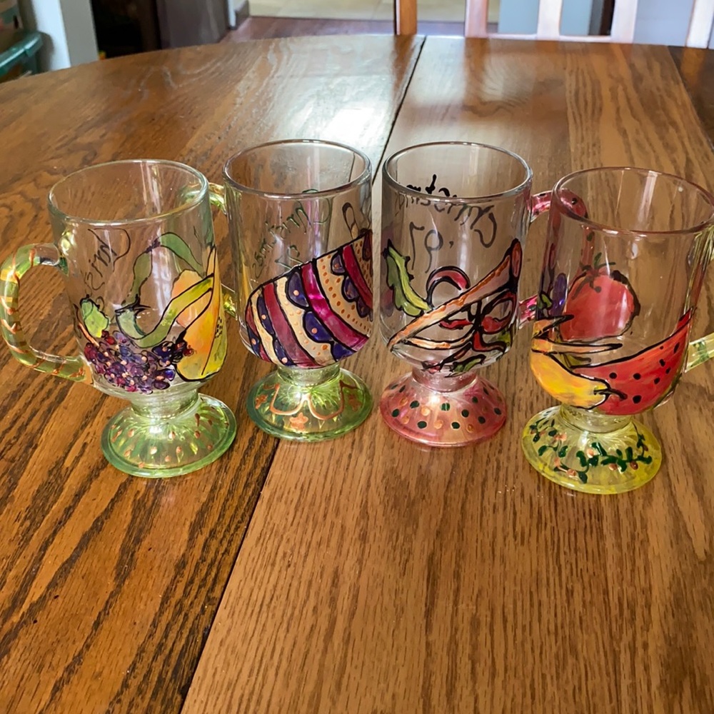 (4) hand painted glasses